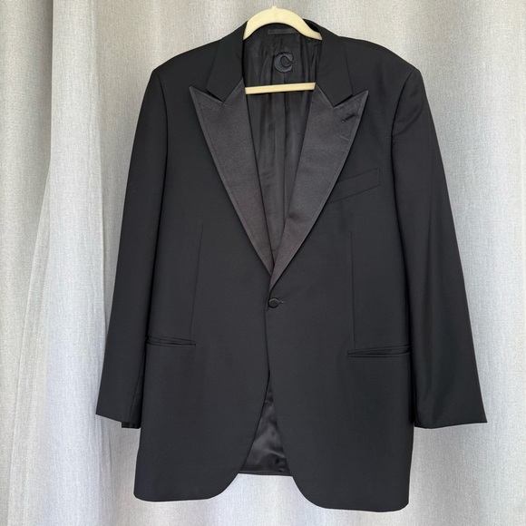 Caruso Wool Mohair Black Italy Long Sleeve Tuxedo Blazer 46R - Picture 3 of 13